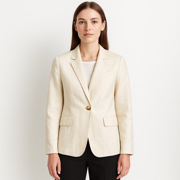 J. Crew Regent Blazer Jacket Metallic Linen Blend Career Ivory Cream Size 10 P - Picture 1 of 11